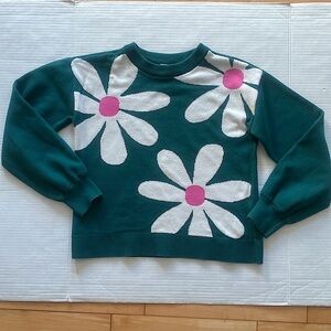 GAP Girls long sleeved crew neck large floral print green cotton sweater size 12
